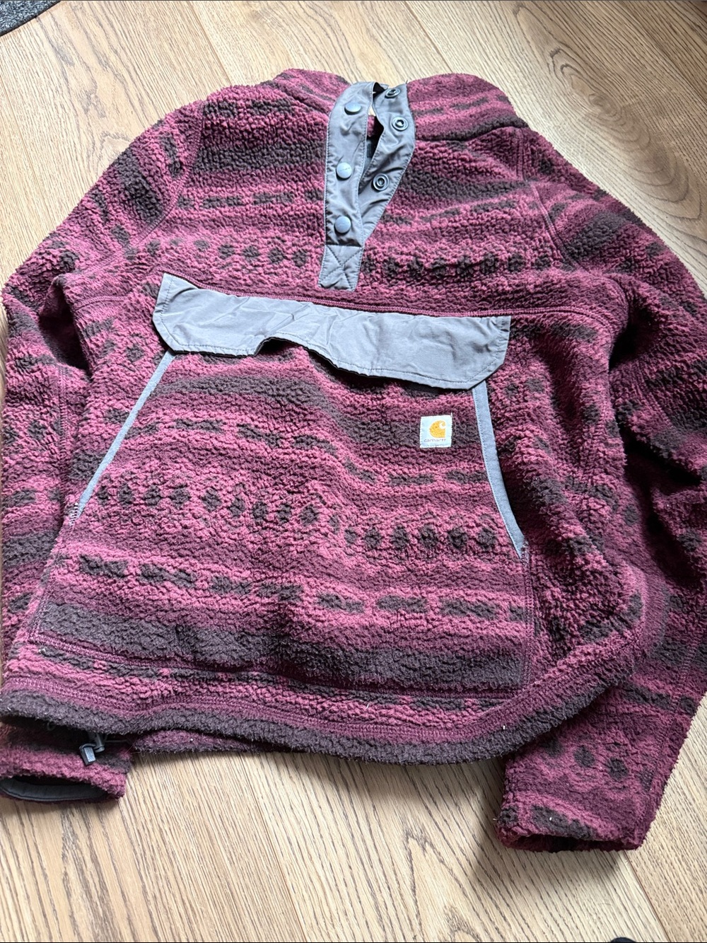 Carhartt Women's Maroon Patterned Sherpa Zip-Up Pullover with Gray Trim